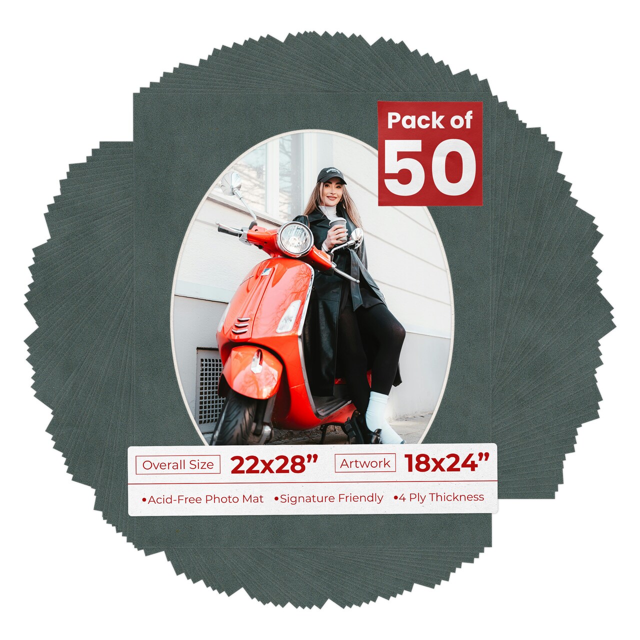 Dark Grey Suede Mat Board for 22x28 Frames - Oval Opening for 18x24 Photos
